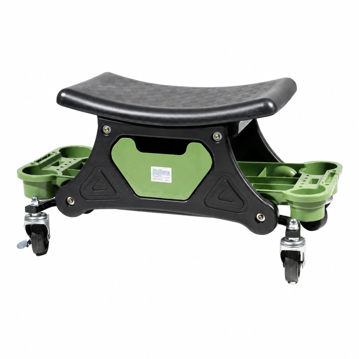 TRUTZHOLM - Werkplaatsstoel - rolstoel - tot 150 kg - met gereedschapshouder - 4 wielen en 2 remmen - 66x32,5x35 cm