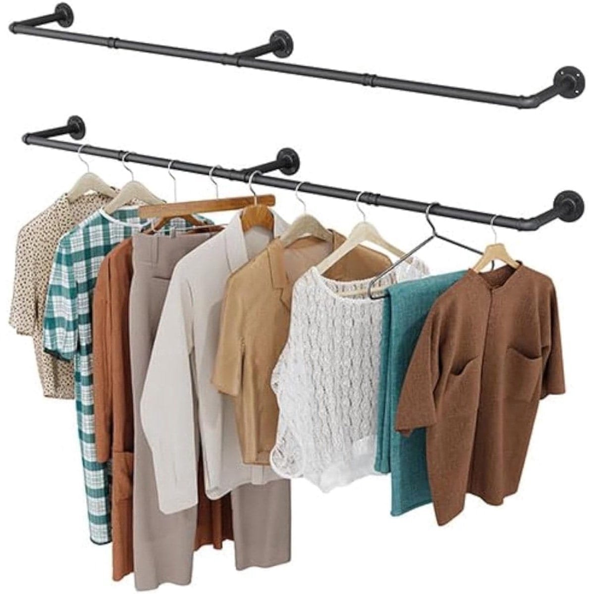 Klarven® Kledingstang Zwart - Wandmontage voor aan de Muur - Sterk Staal, Ruimtebesparend - Slaapkamer, Hal en Wasruimte - L 167 x D 25 x H 9 cm