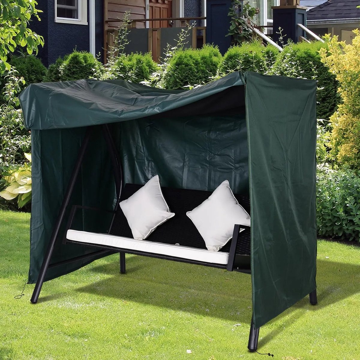 REDOM - Tuinmeubelhoes - Schommelbankhoes voor Hollywoodschaukel - Rits en bodemverankering - Oxford stof met kunststof coating - Donkergroen - 177 x 114 x 152 cm