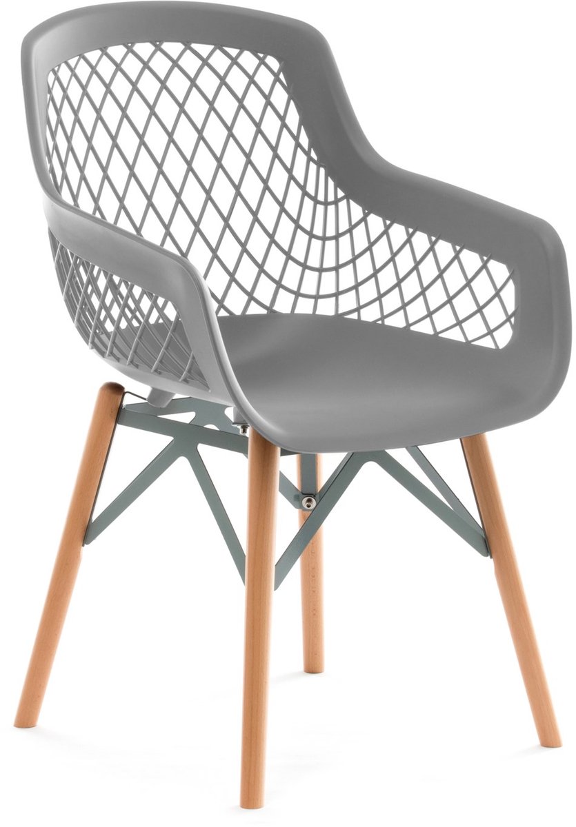 Padiro eetkamerstoelen set van 2 - grijs - polypropyleen - houten poten - Scandinavisch