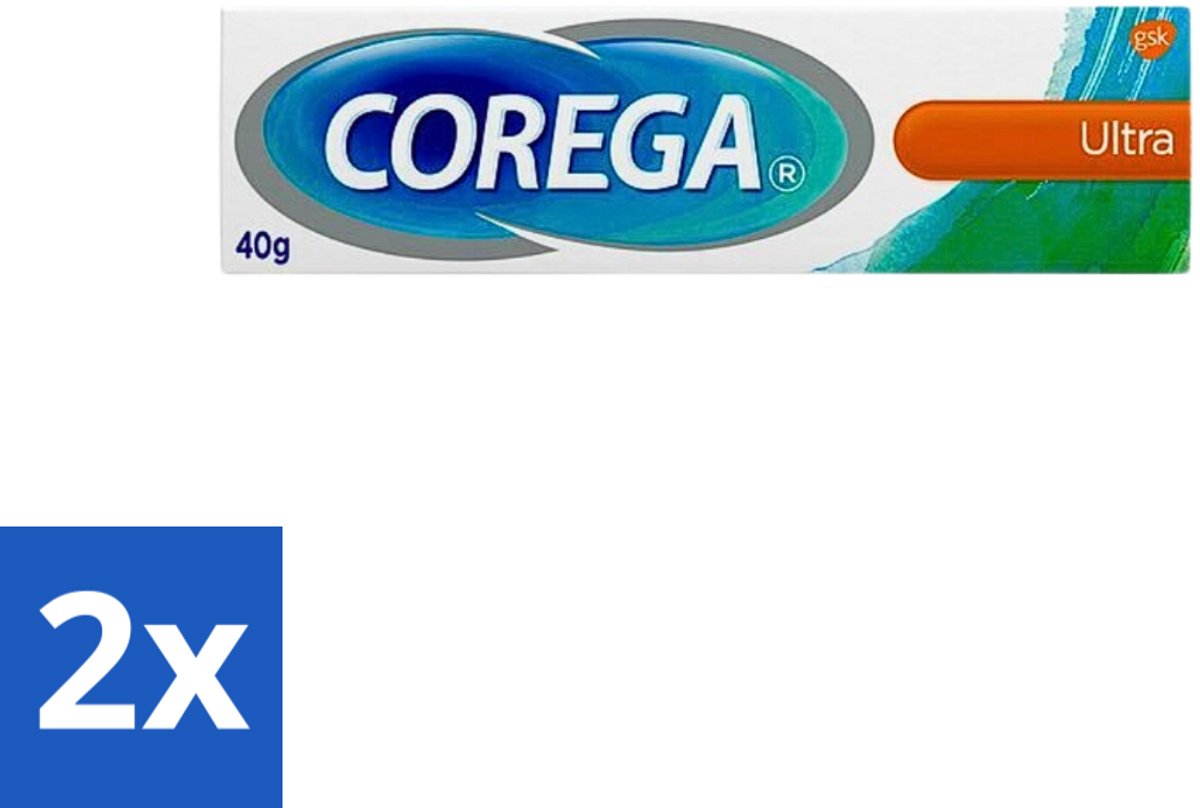 Corega Ultra Kleefcrème - Krachtig Houvast & Bescherming - Met Verfrissende Mintsmaak - 40g - Voordeelverpakking - 2 stuks