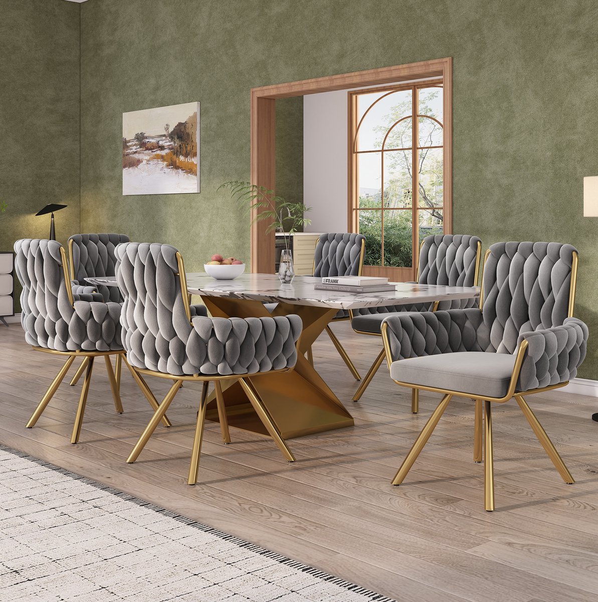 MIVRAY Eetkamerstoel Set Van 6 - Draaibare Velvet Kuipstoel Met Hoge Rugleuning En Armleuningen - Voor Woonkamer En Eetkamer - Grijs Metaal