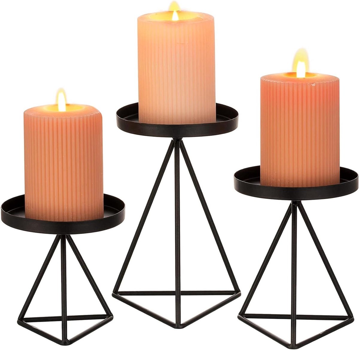 Geometrische Kandelaars - Kaarsenhouders Set - Sfeer Creëren - Roestvrij Metaal - 3 Stuks - Zwart