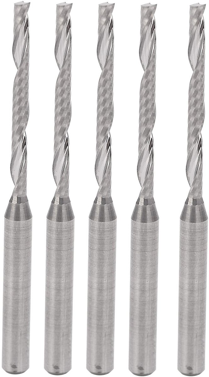 Solidchoice- Frezen 5-delige Set - Houtbewerking - CNC Bits - Snijdiameter 2mm - Totale Lengte 45mm - Hoogwaardige Tungsten Staal - Frees