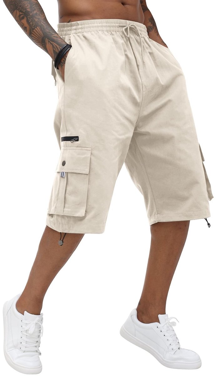 Solidchoice - Cargoshorts voor Heren met Elastische Taille en Meerdere Zakjes