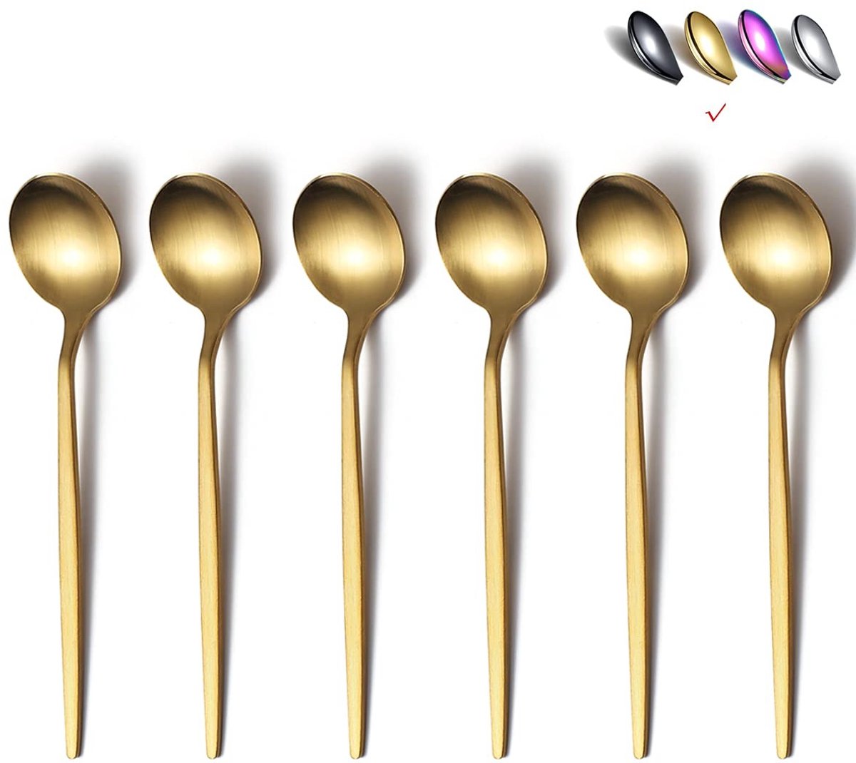 Solidchoice - Set van 6 Matte Gouden Theelepels van Roestvrij Staal
