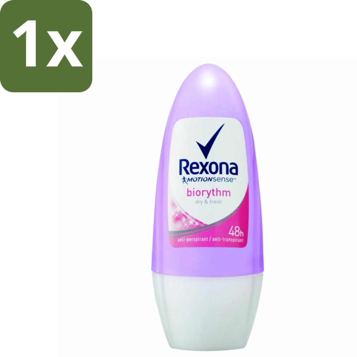 1 x Rexona - Biorythm - Deo Roll-on - Anti-transpirant - Anti-perspirant - 50 ml - Anti-transpirant - Anti-perspirant - Zweetbehandeling - Geurbehandeling - Biologisch Ritme