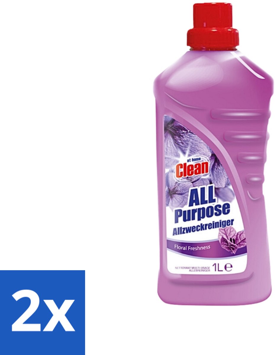 2 x At Home - Clean - Allesreiniger - Floral - Verfrissened - 1 L - Allesreiniger - Bloemige Geur - Reiniging - Vloer - Werkblad
