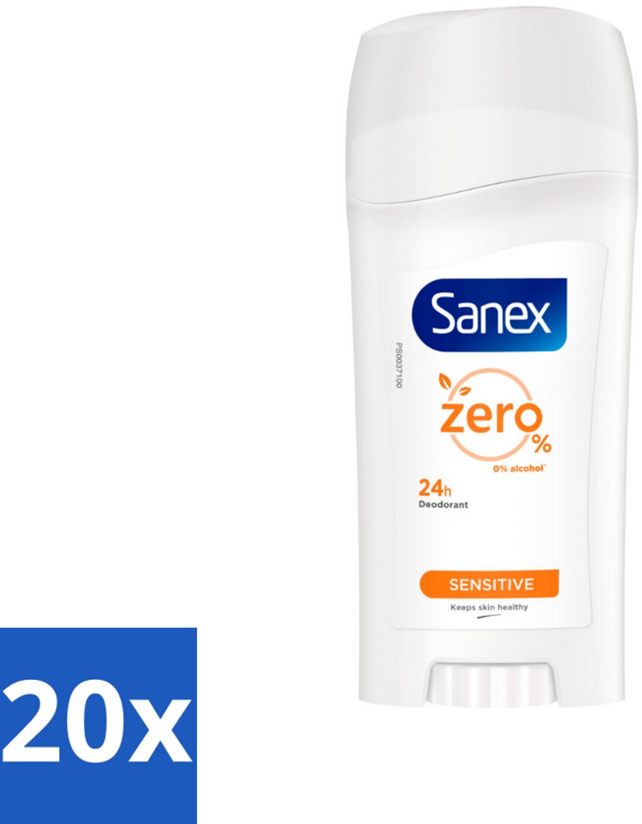 20 x Sanex Deodorant Stick Dermo Sensitive 65 ml - Deodorant Stick - Gevoelige Huid - Alcoholvrije Deodorant - 24 Uur Bescherming - Huidbescherming