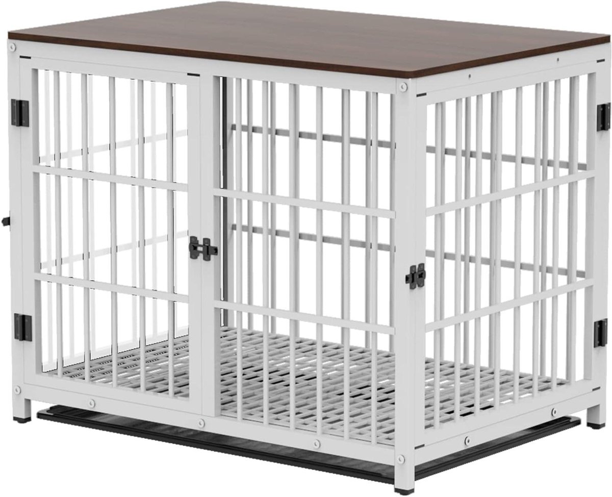 Houten Hondenkooi - Hondenhuis Meubel - Comfortabel Verblijf - Moderne Bijzettafel - 78 x 56 x 65 cm - Wit