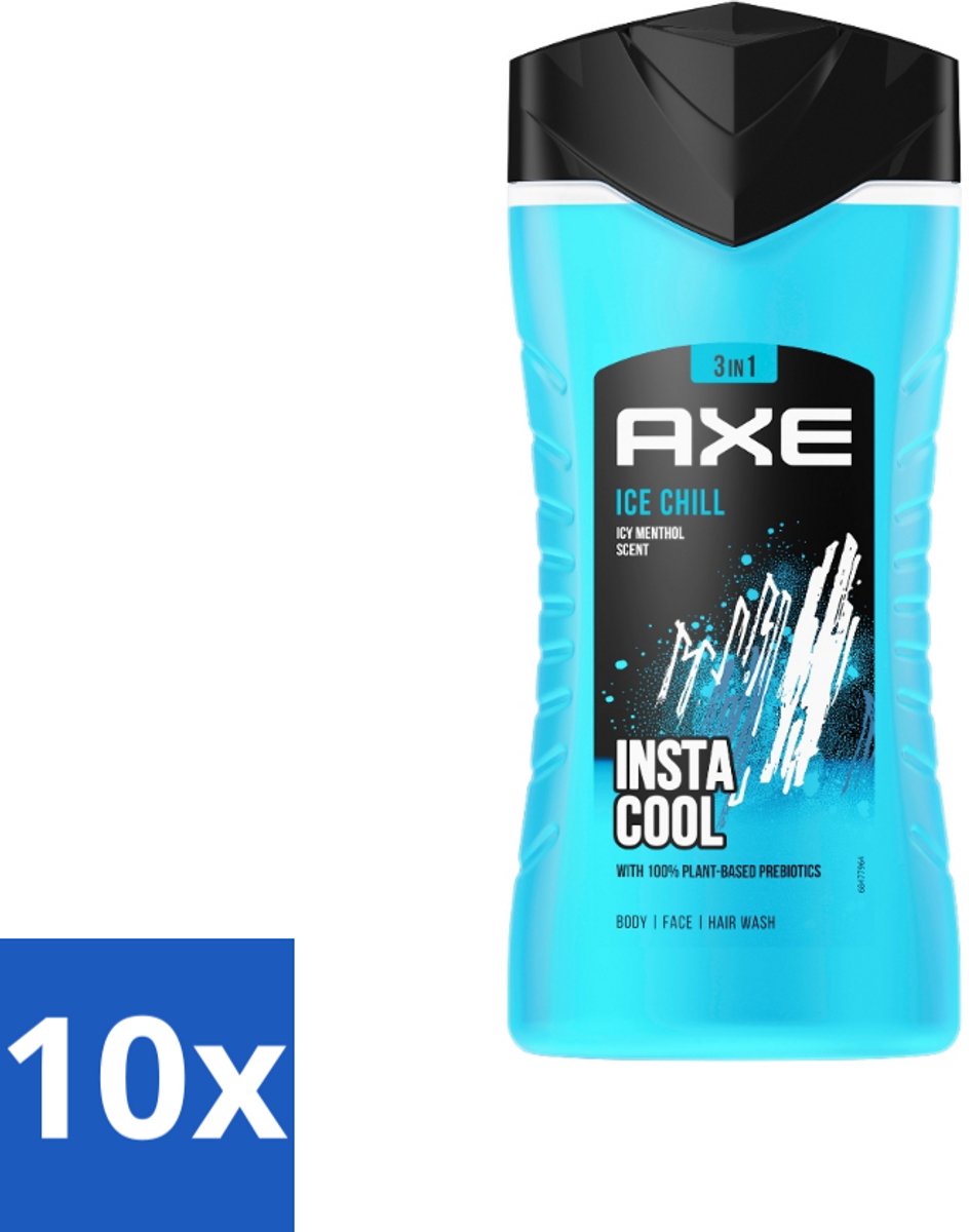 Axe - 3-in-1 Douchegel - Ice Chill - Icy Menthol - Insta Cool - 100% Plantaardig - 150 ml - Bulkverpakking - 10 stuks