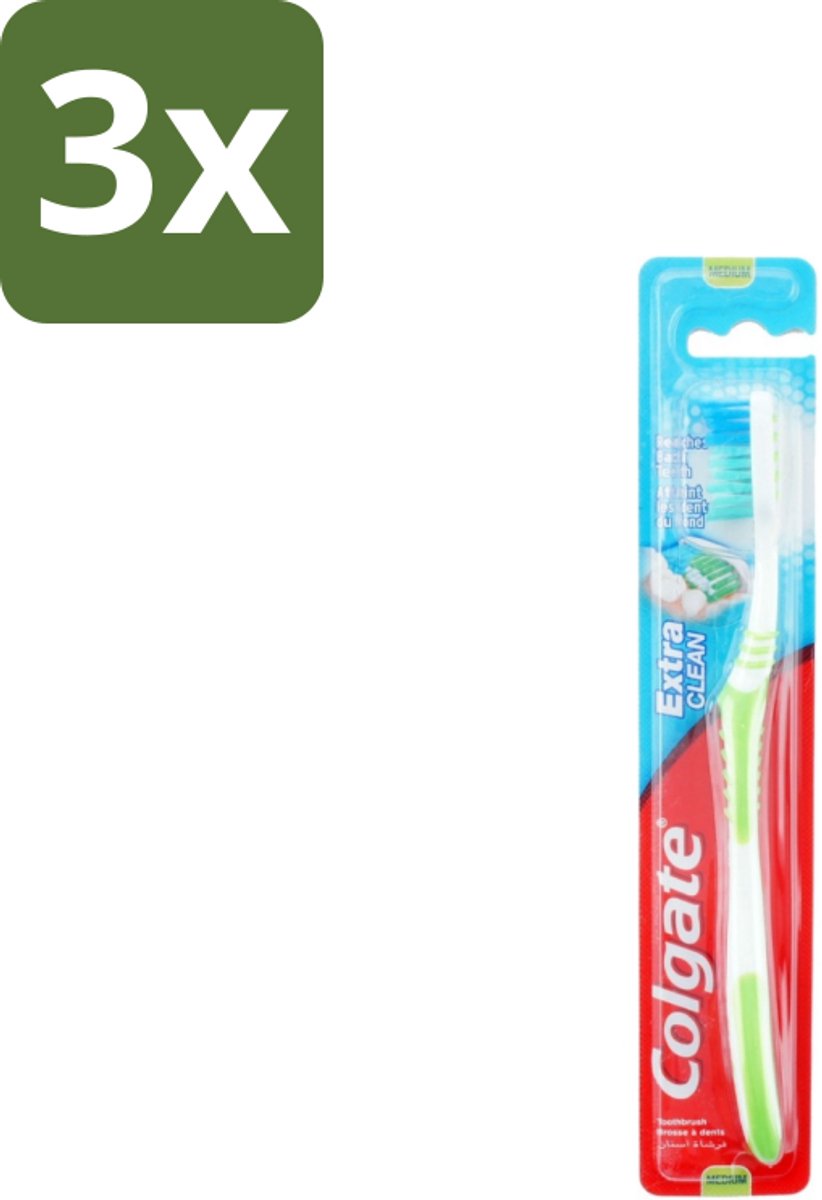 3 x Colgate - Tandenborstel - Extra Clean Medium - 1 Tandenborstel - Tandenborstel - Tandenpoetsen - Tandenborstel Extra Clean - Tandenborstel Medium - Tandenborstel Gebogen Kop