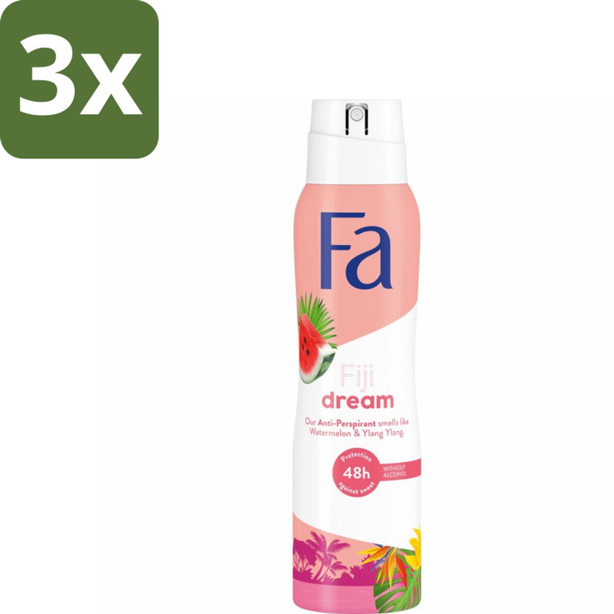 3 x Fa Deodorant Spray Fiji Dream 150 ml - Deospray - Anti-transpirant - 48 Uur Bescherming - Watermeloen - Ylang Ylang