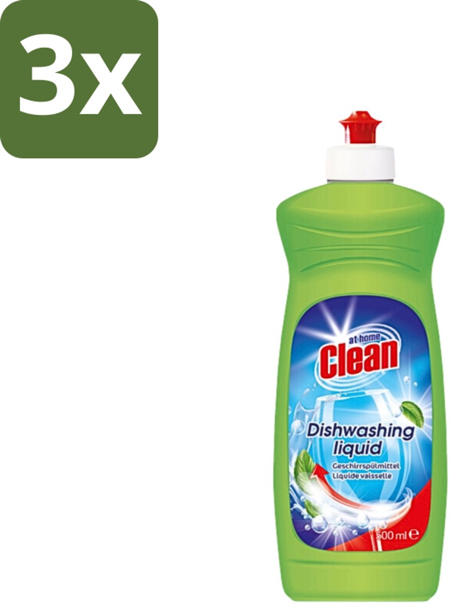3 x At Home - Clean - Afwasmiddel - Ultra - Stralend Schone Vaat - 500 ml - Afwasmiddel - Vetverwijdering - Schone Vaat - Mild Voor Handen - Frisse Geur