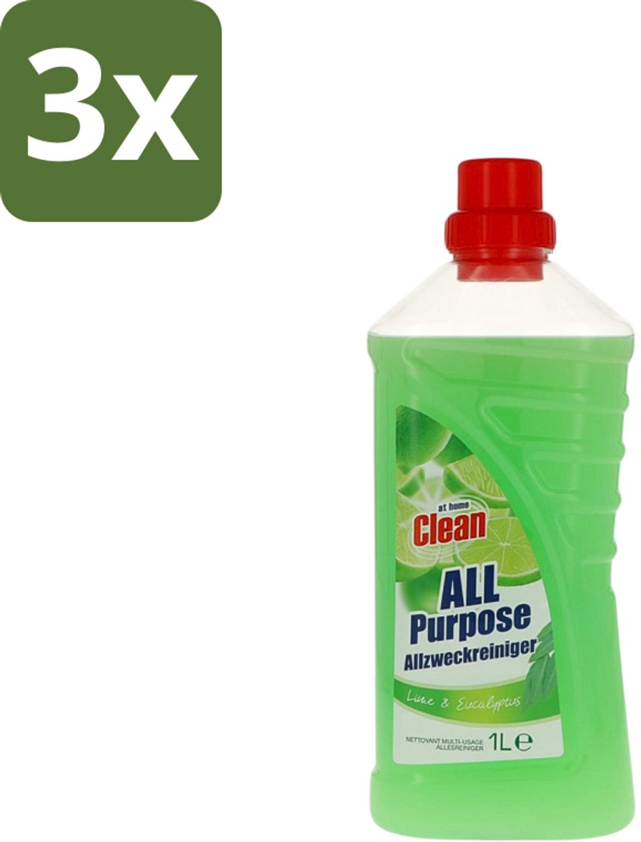 3 x At Home - Clean - Allesreiniger - Limoen & Eucalyptus - 1 L - Allesreiniger - Reiniger - Limoen En Eucalyptus - Reiniging - Vet Verwijderen