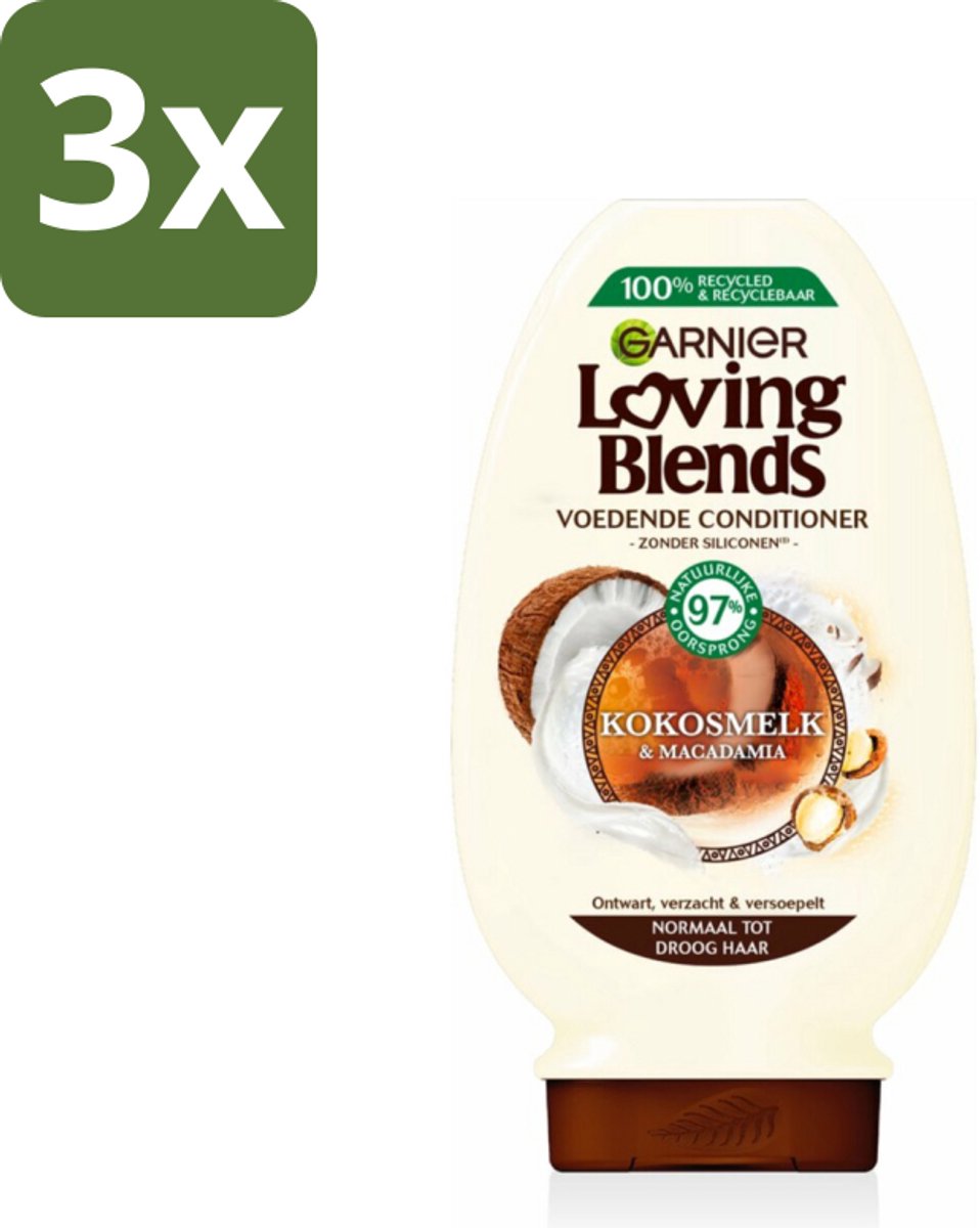 3 x Garnier Loving Blends Kokosmelk en Macadamia Conditioner 250 ml - Conditioner Kokosmelk Macadamia - Haartype Normaal Droog - Natuurlijke Voeding Haar - Kokosmelk En Macadamia - Vegan Haarverzorging