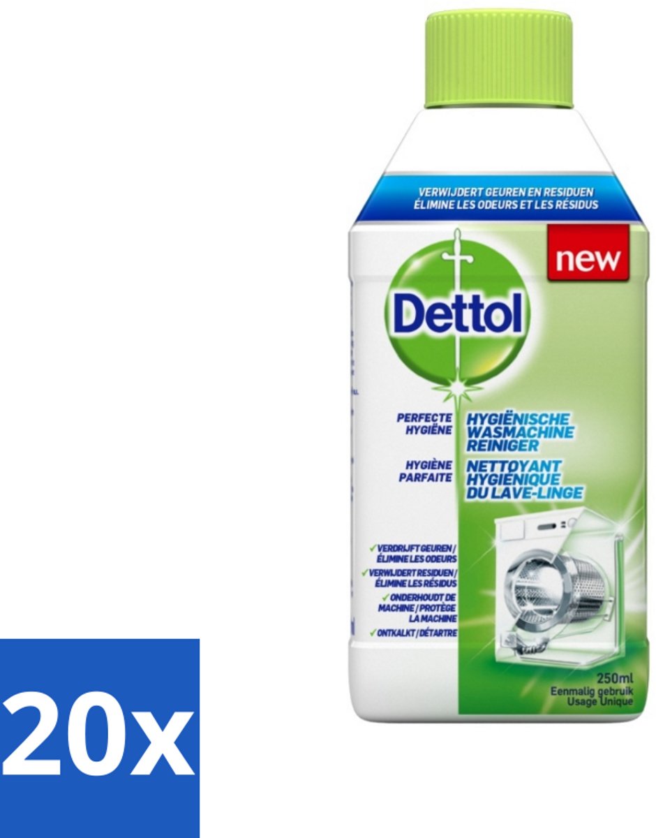 20 x Dettol - Wasmachine Reiniger - Eenmalig Gebruik - 250 ml - Wasmachine Reiniger - Wasmachine Reinigen - Wasmachine Hygiëne - Wasmachine Reiniging - Wasmachine Geur