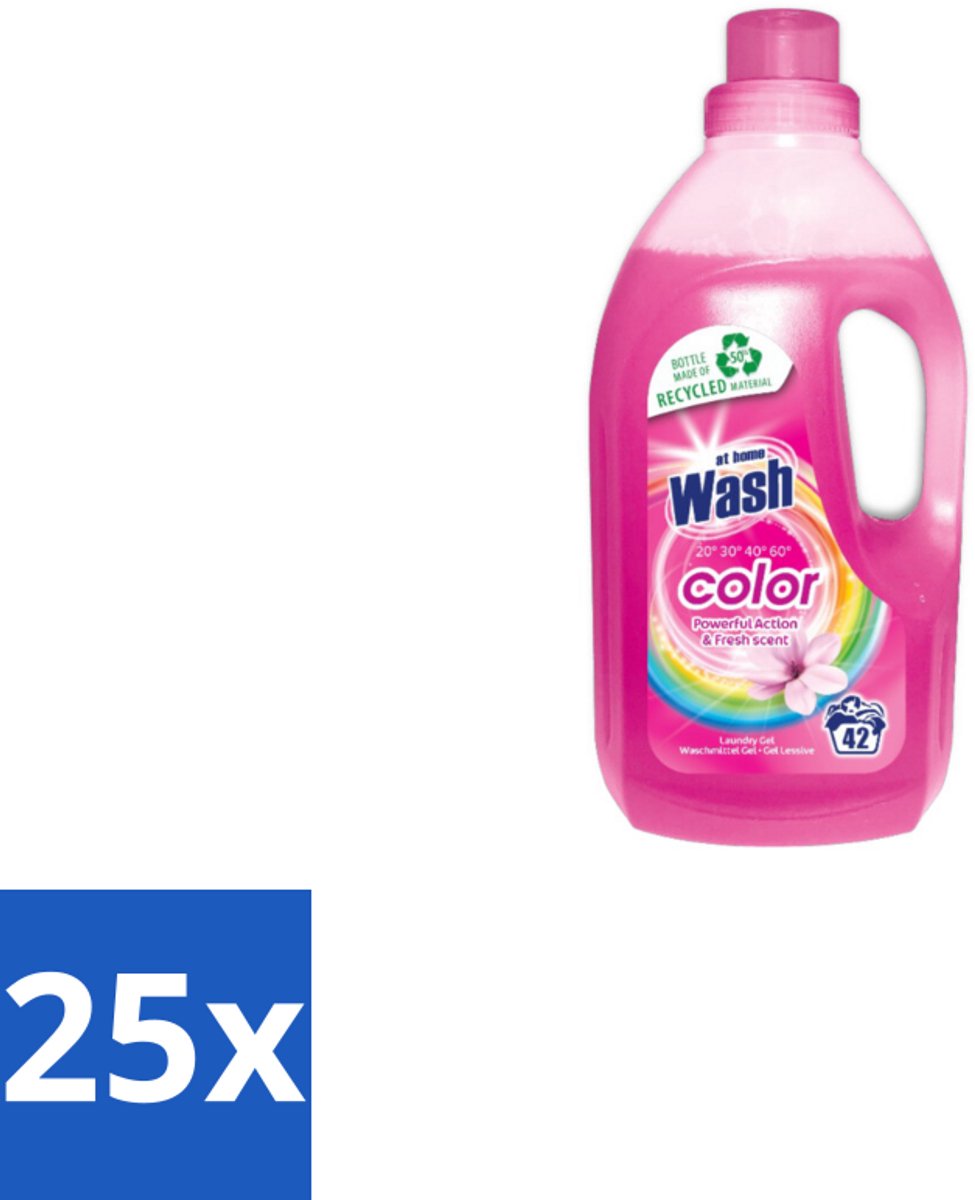 25 x At Home Wasmiddel Color 42 Wasbeurten Kleur 1,5 liter - Wasmiddel Kleur - Wasgel - Gebruik Voor Gekleurd Textiel - Vlekverwijdering - Frisse Geur