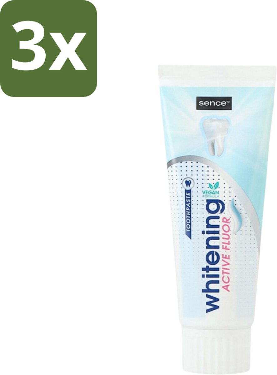 3 x Sence - Whitening - Tandpasta - Met Fluor - 75 ml - Tandpasta - Witte Tanden - Fluor - Tanden Reinigen - Tanden Verzorgen