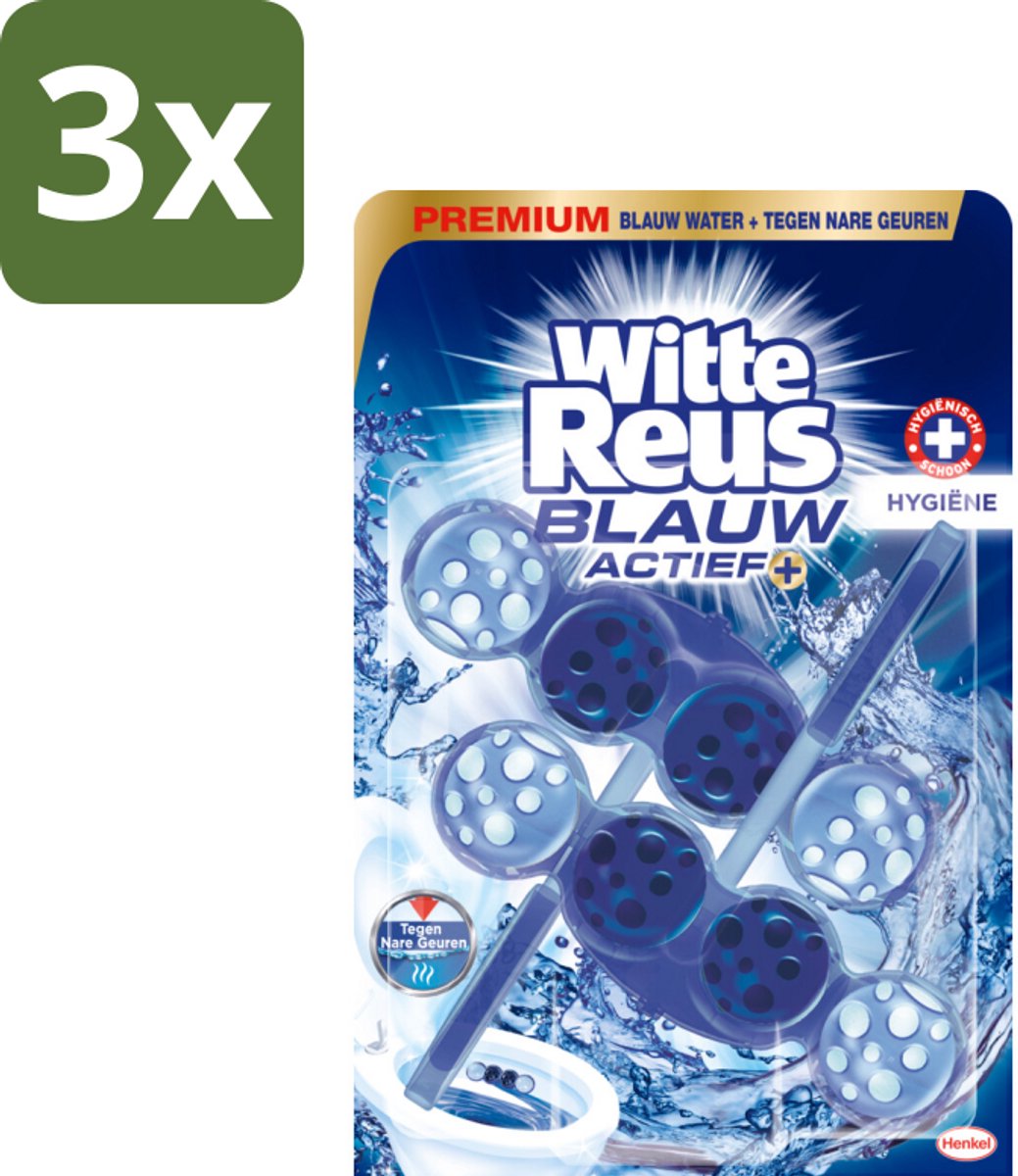 3 x Witte Reus Toiletblok Blauw Actief Hygiëne 2 stuks per verpakking - Toiletblok - Hygiëne - Blauw Water - Reiniging - Kalkaanslag