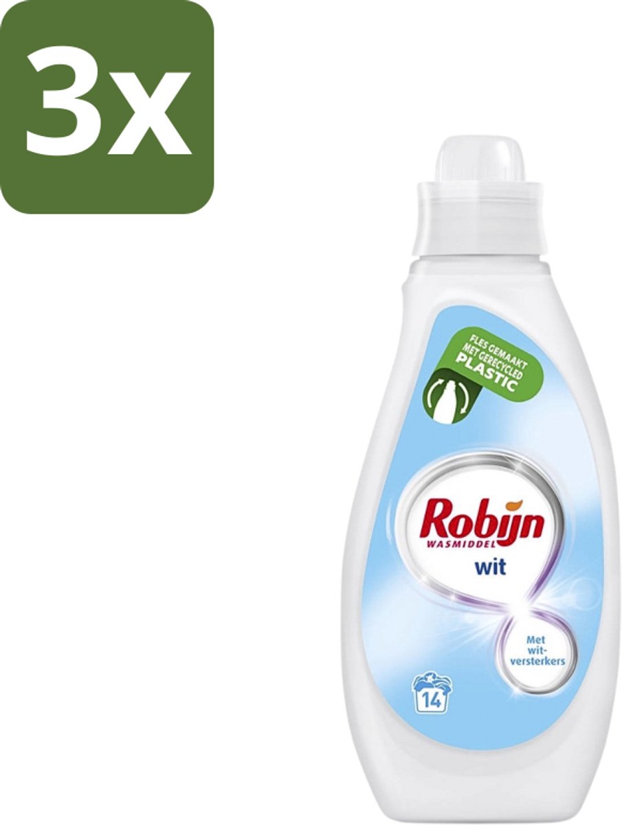 3 x Robijn - Wit - Vloeibaar Wasmiddel - Met Witversterkers - 14 Wasbeurten - 700 ml - Wit Wasmiddel - Witversterker - Stralend Wit - Vloeibaar Wasmiddel - Wasbeurt