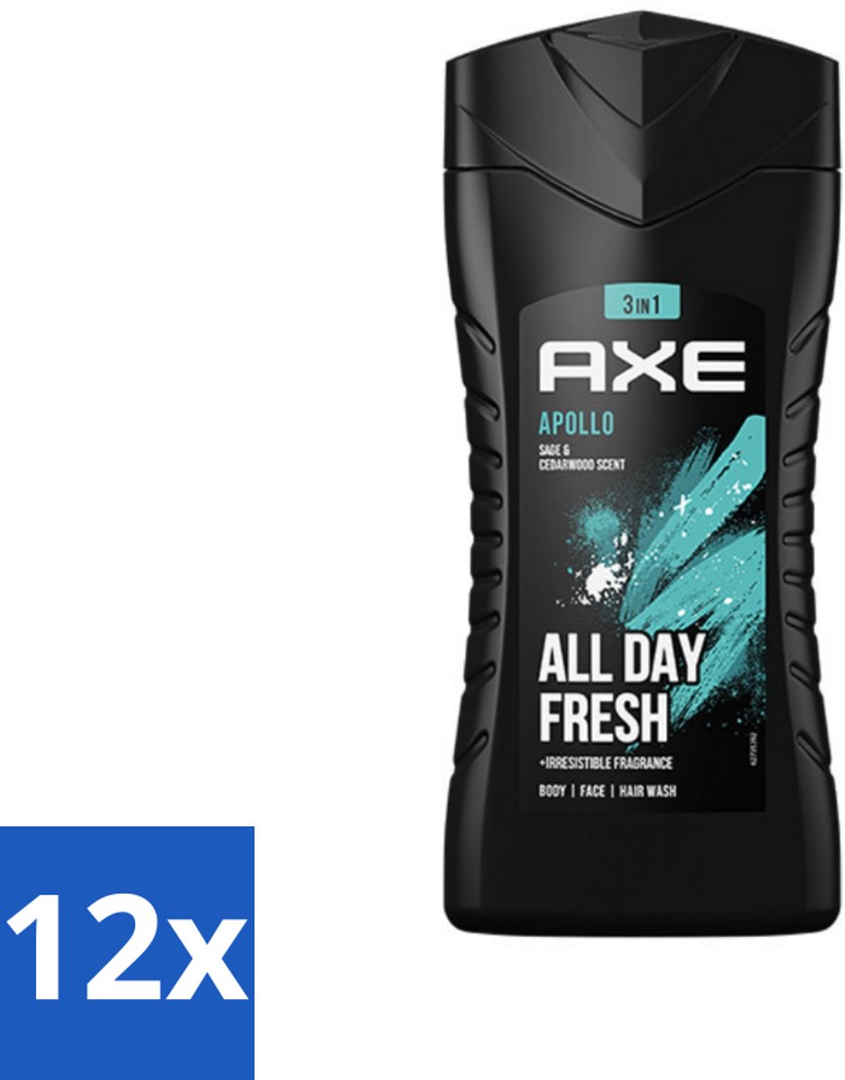 Axe - 3-in-1 Douchegel - Apollo - Sage & Cedarwood - 250 ml - Voordeelverpakking - 12 stuks