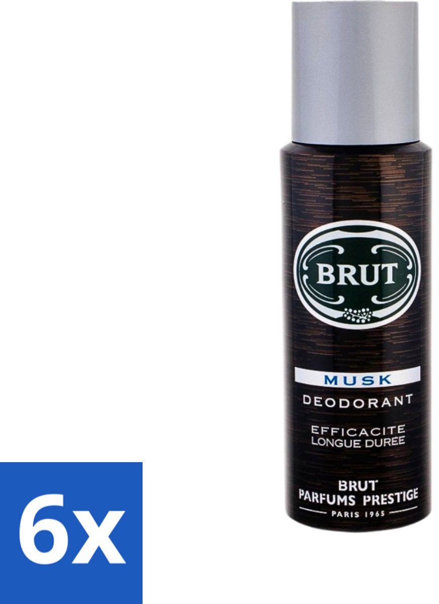 6 x Brut - Deodorant - Spray - Musk - Klassieke mannengeur - 200ml - Brut Musk - Deodorant Spray - Mannelijke Geur - Muskus - Houtachtige Geur