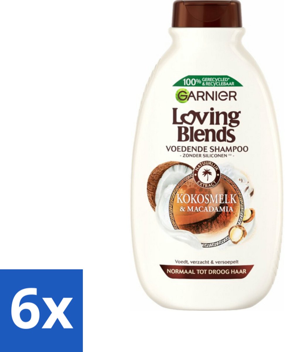 6 x Garnier Loving Blends Kokosmelk en Macadamia Shampoo 300 ml - Kokosmelk Shampoo - Macadamia-olie Shampoo - Voedend Haarverzorging - Droog Haar Shampoo - Normaal Haar Shampoo