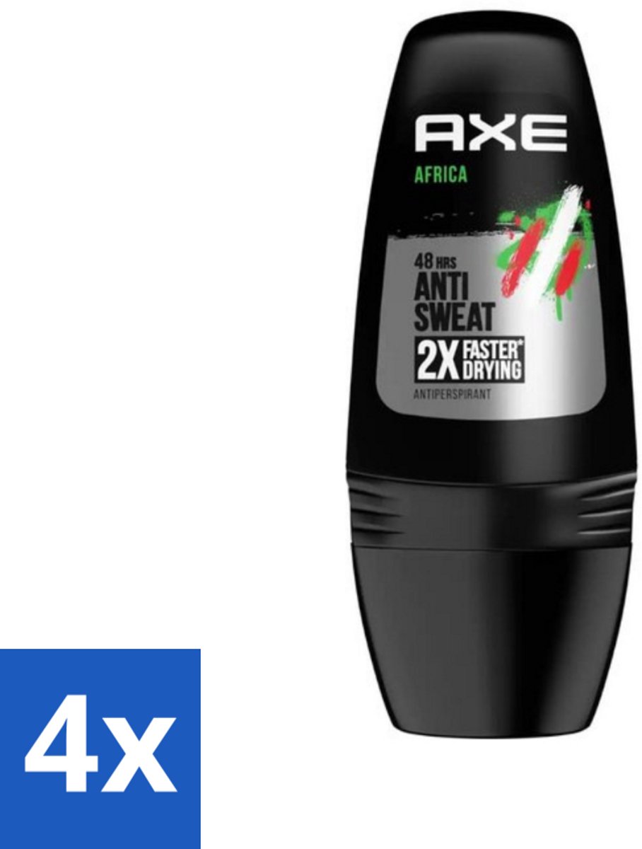 4 x Axe - Deodorant Roller - 48hrs Anti Sweat - Africa - Anti-transpirant - 50 ml - Axe Africa Deodorant Roller - Antitranspirant - Zweetbestendig - Lichaamsgeur - Frisheid