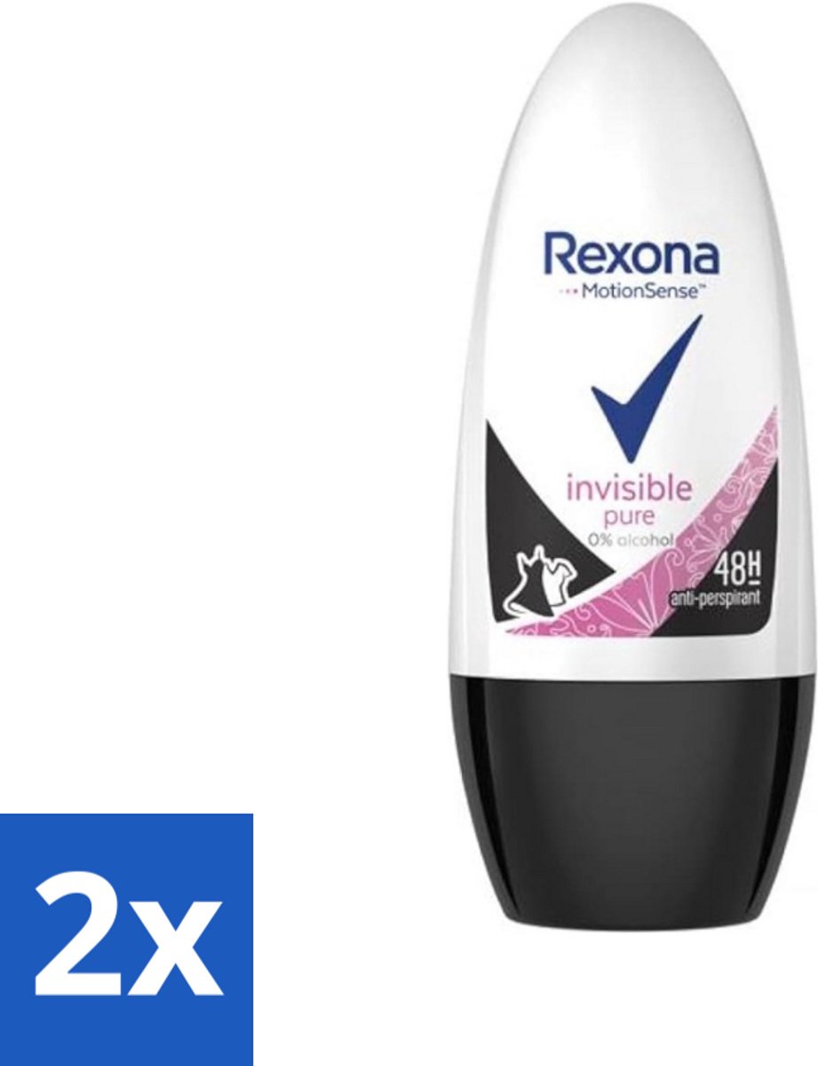 2 x Rexona - Invisible Pure - Deo Roller - Anti-transpirant - Anti-perspirant - 50 ml - Deodorant - Anti-transpirant - Zweet - Lichaamsgeur - Oksels