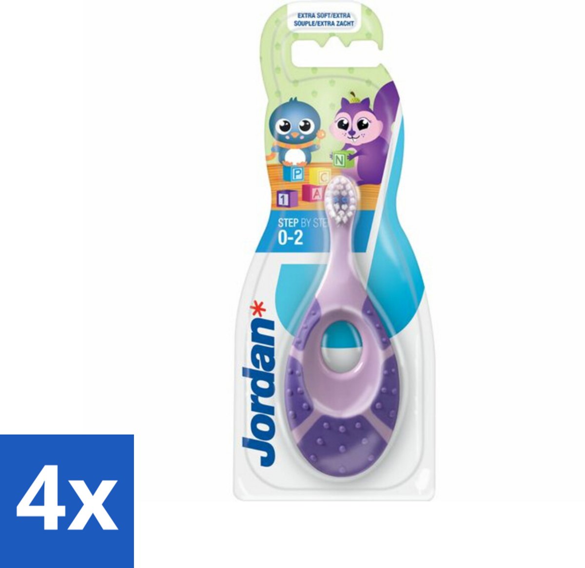 4 x Jordan Tandenborstel Step 1 Baby (0-2 jaar) - Baby Tandenborstel - Kindertandenborstel - Tandenborstel 0-2 Jaar - Eerste Tandjes - Tandenpoetsen Baby