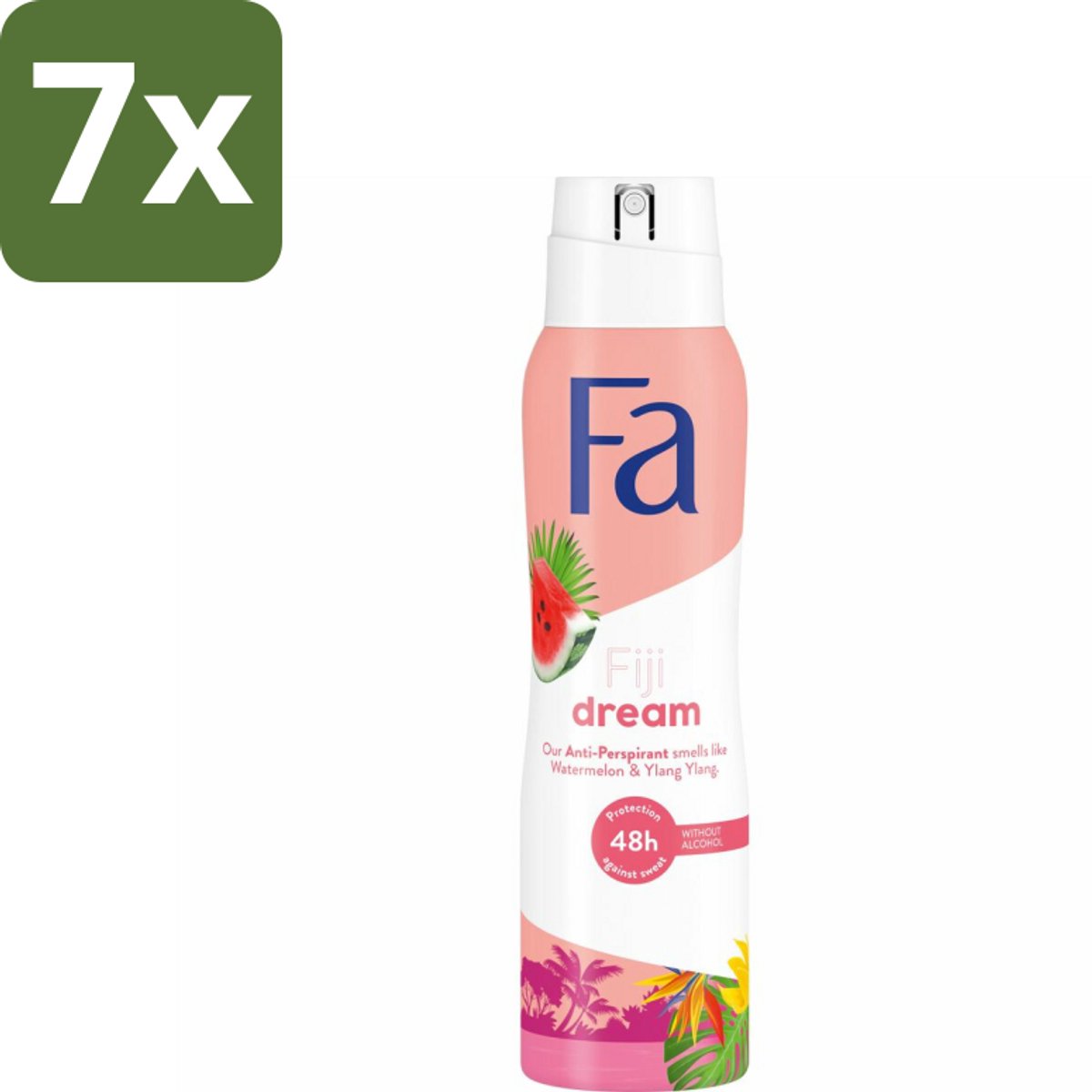 7 x Fa Deodorant Spray Fiji Dream 150 ml - Deospray - Anti-transpirant - 48 Uur Bescherming - Watermeloen - Ylang Ylang