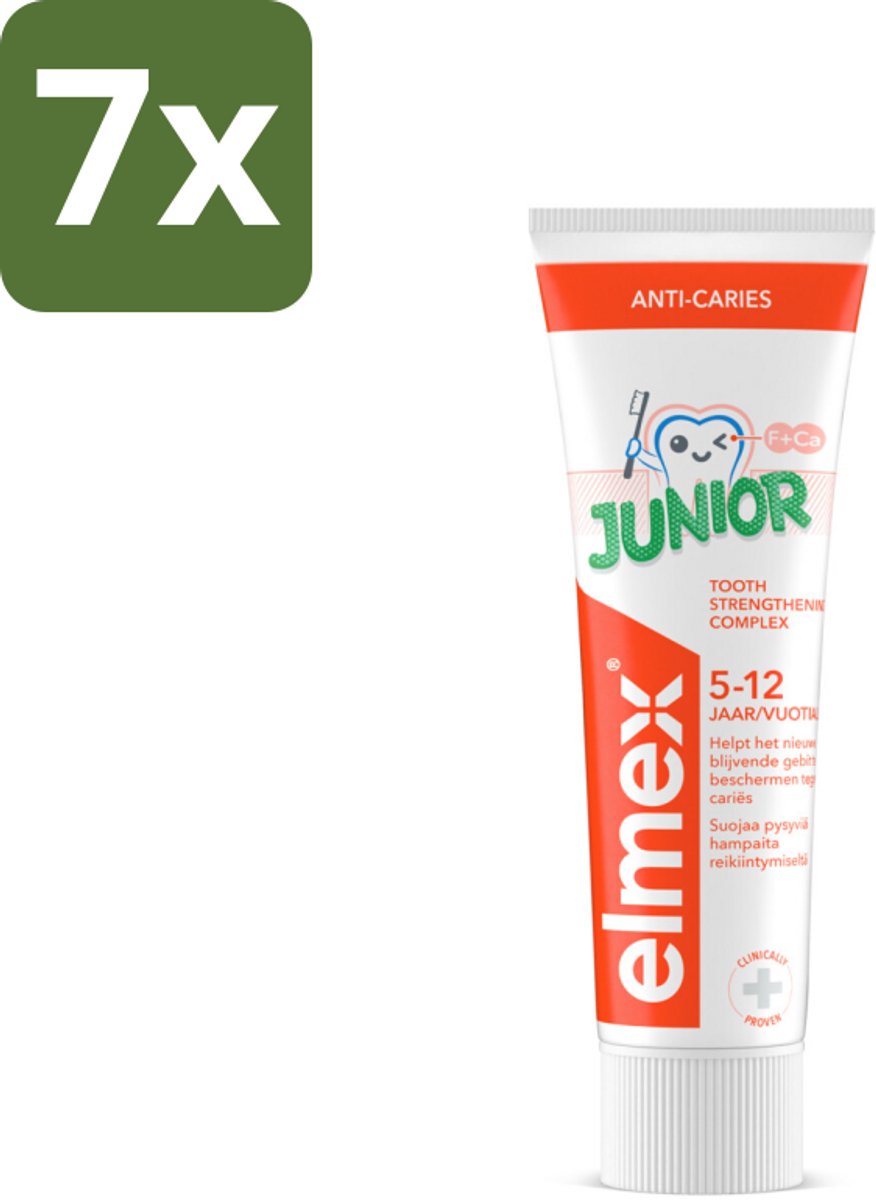 7 x Elmex Gel-Tandpasta Junior (5-12 Jaar) 75 ml - Tandpasta Voor Kinderen - Gaatjesbescherming - Aminfluoride - Tandpasta Gel - Kindertandpasta