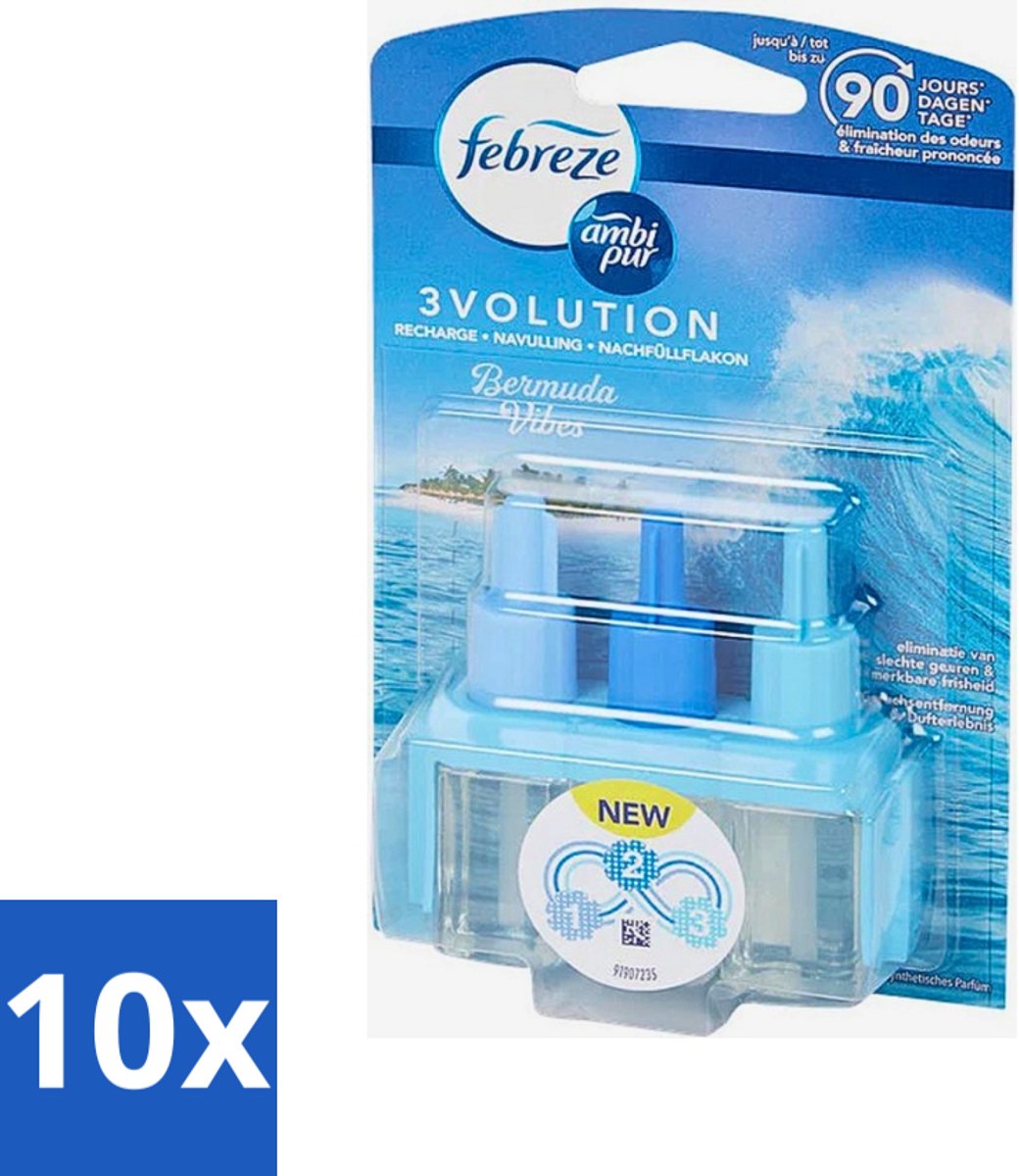 10 x Ambi Pur 3volution - Bermuda Vibes Navulling - Luchtverfrisser - 20 ml - Oceaanfrisse Geur - Luchtverfrisser - Geurverspreiding - 3Volution Systeem - Geurintensiteit