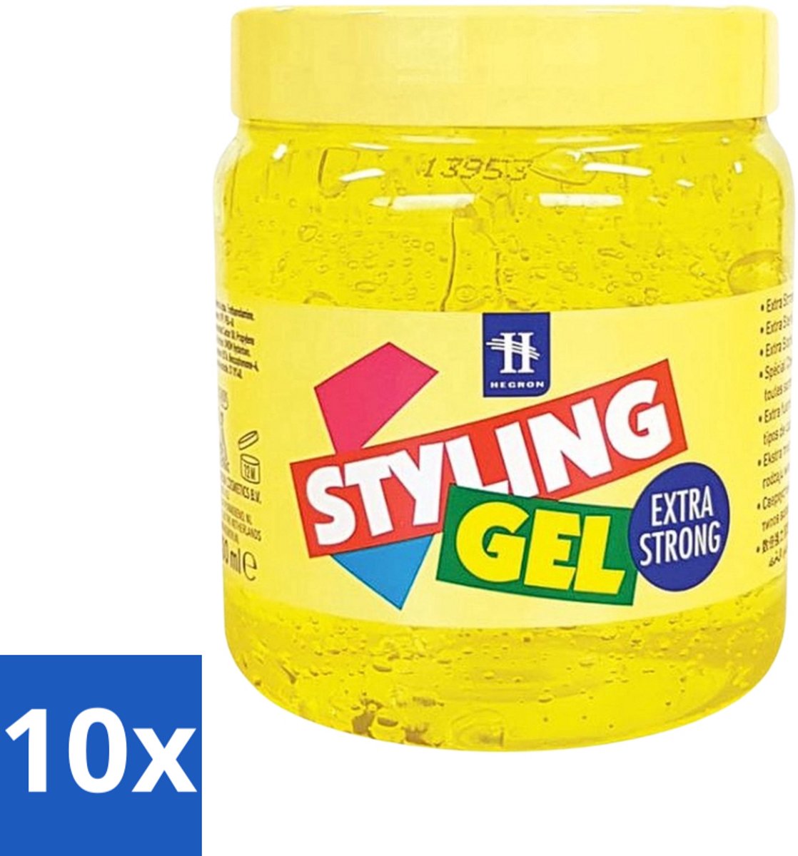 10 x Hegron - Styling Haargel - Extra Strong - Voor Sterke Fixatie - 500 ml - Voordeelverpakking - 10 stuks