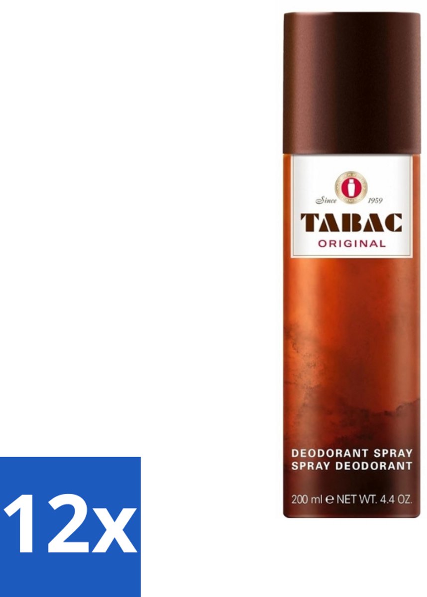 12 x Tabac Original - Deodorant Spray - Anti-transpirant - 200 ml - Tabac Original - Anti-transpirant - Deodorant Spray - Zweetvermindering - Mannelijke Geur