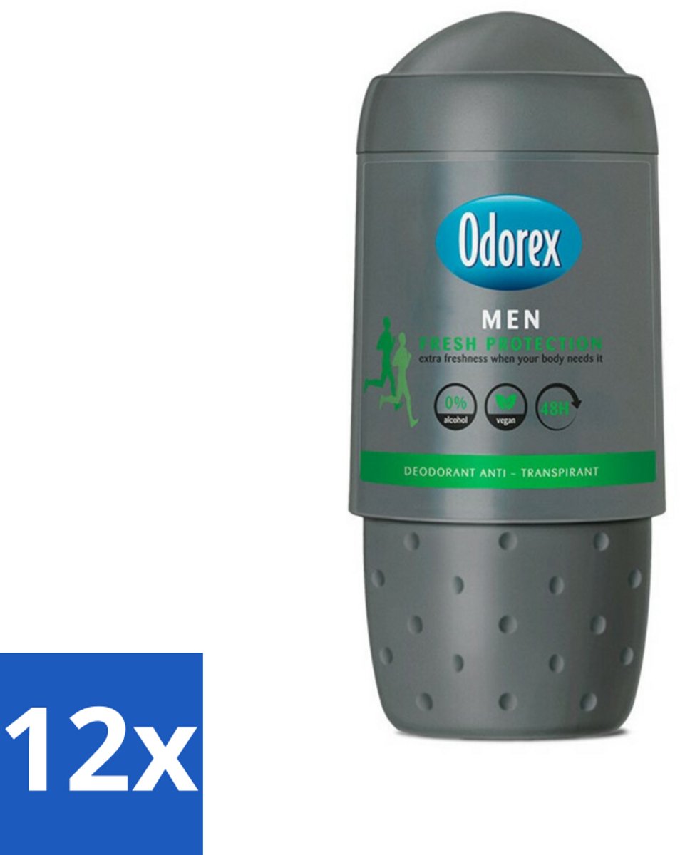 12 x Odorex Deodorant Roller For Men Fresh Protection 50 ml - Mannelijke Deodorant - Deodorant Roll-on - Zweetbescherming - Frisheid - Mannelijke Geur
