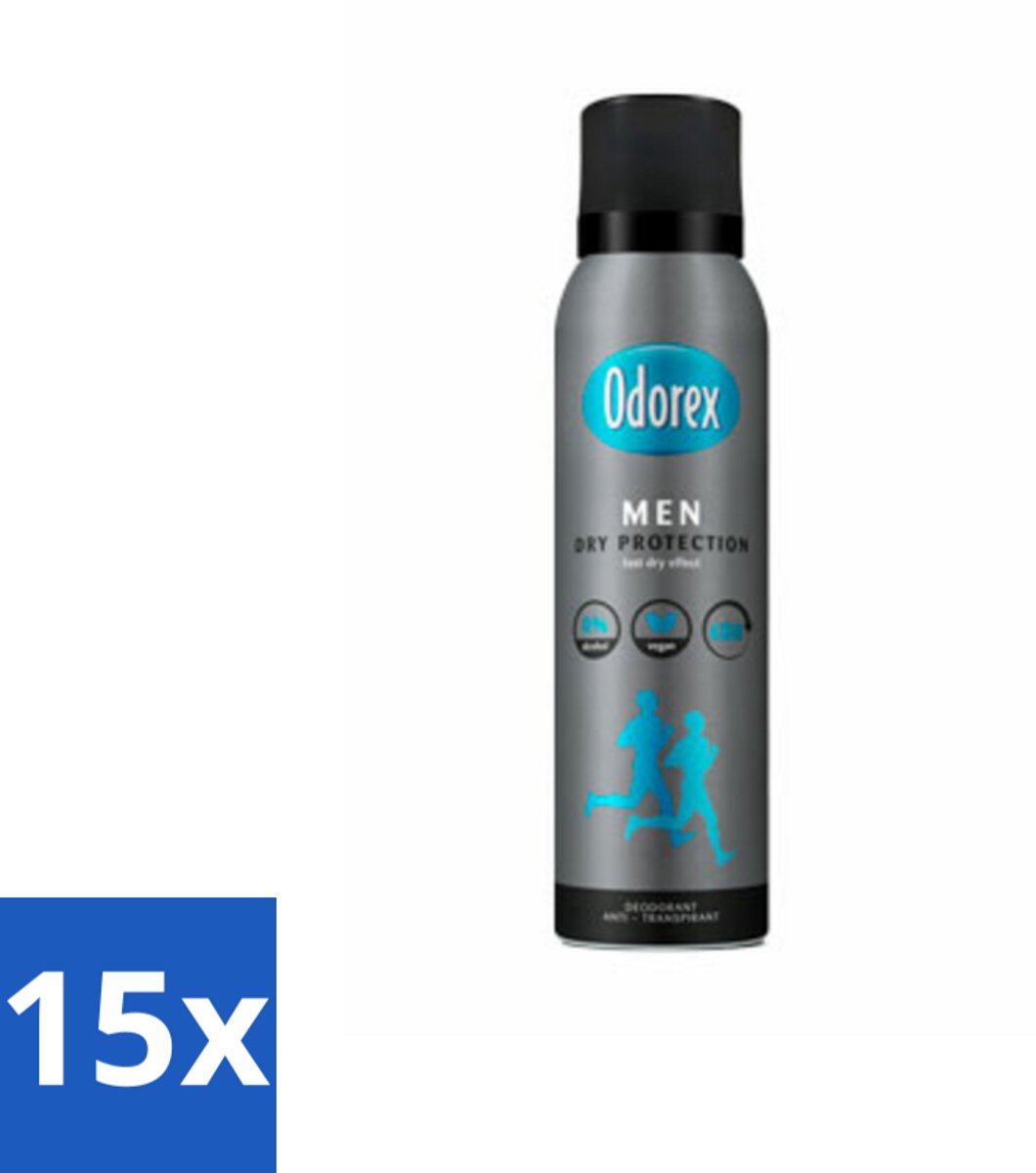 15 x Odorex Men - Deodorant Spray - Dry Protection - Langdurige Frisheid - 150 ml - Mannelijke Deodorant Spray - Langdurige Frisheid - Zweetbescherming - Oksel Droog - Deospray Voor Mannen