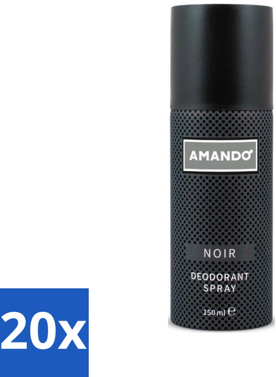 20 x Amando - Noir - Deodorant - Spray - 150 ml - Amando Noir Deodorant Spray - Deodorant Spray Voor Mannen - Klassieke Geur - Langdurige Bescherming - Mannelijke Geur