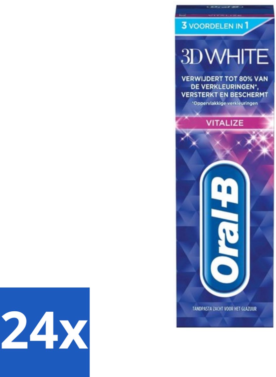24 x Oral-B - 3D White Vitalize - Tandpasta - Whitening - 75 ml - Tandpasta Whitening - Tanden Versterken - Glazuur Beschermen - Tanden Reinigen - Mondgezondheid