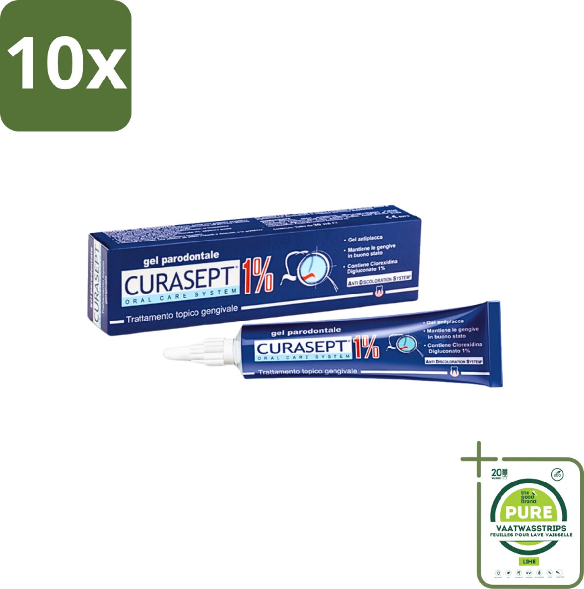 10 x Curasept Parodontaal Gel 1% CHX 30 ml - Grootverpakking - Parodontale Gel - Chloorhexidine Gel - Tandvlees Verzorging - Mondhygiëne - Anti-discoloration