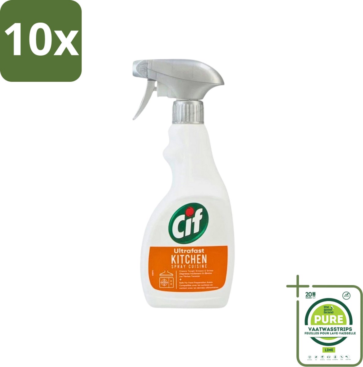 10 x Cif - Keuken Spray - Super Snel - Verwijdert Hardnekkig Vuil - 500ml - Grootverpakking - Keuken Schoonmaken - Vet Verwijderen - Keuken Vuil Verwijderen - Snel Schoonmaken - Voedselbereidingsoppervlakken