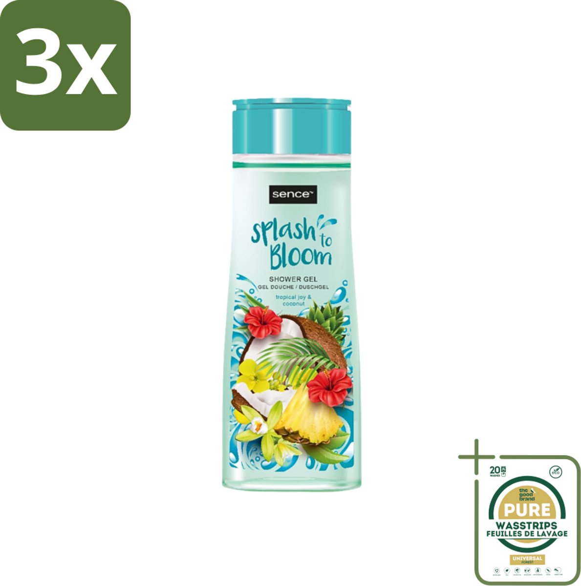 3 x Sence - Tropical Joy & Coconut - Douchegel - Exotisch - 300 ml - Grootverpakking - Douchegel - Kokos - Tropisch Fruit - Exotische Geur - Huidverzorging
