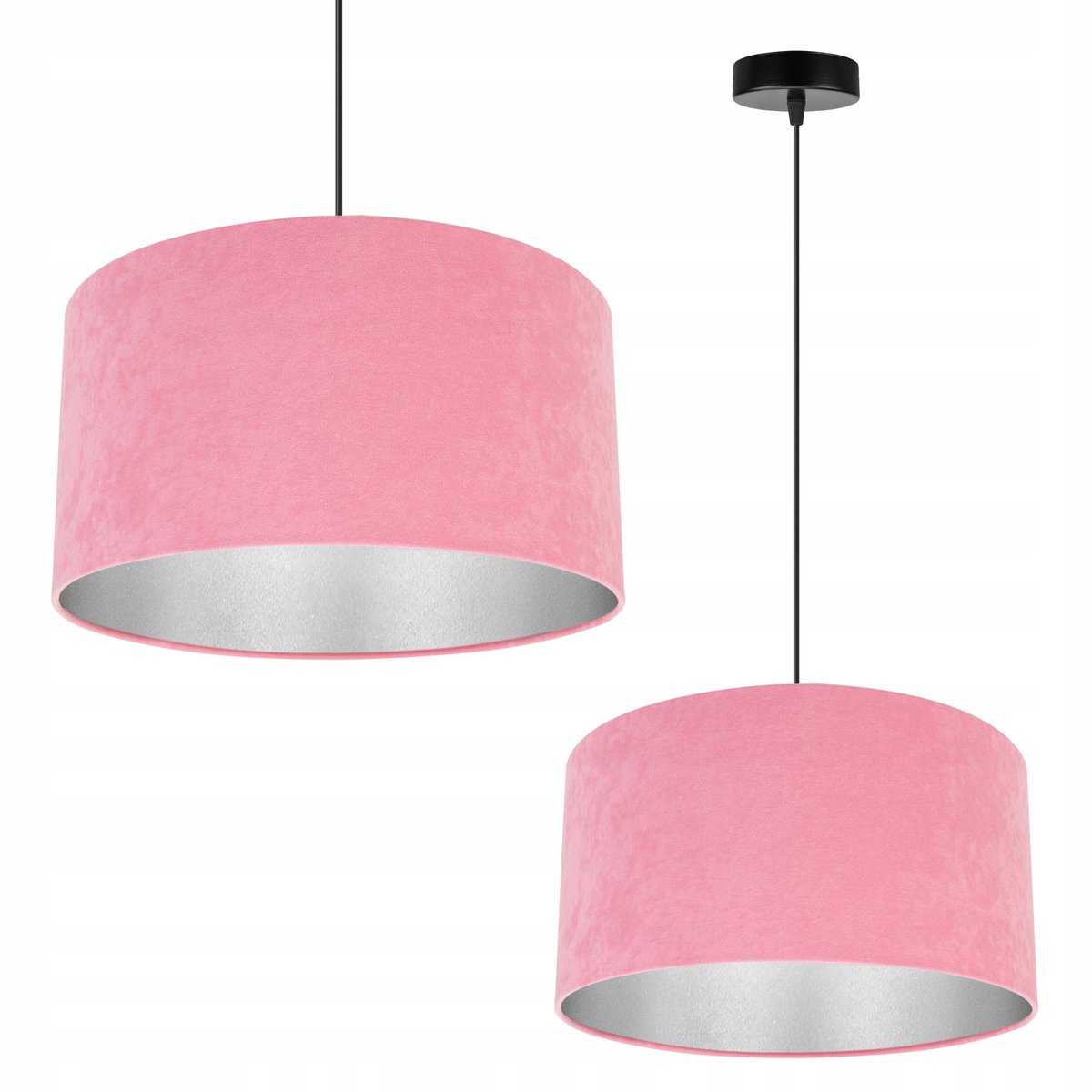 Luxe Hanglamp Mediolan E27 Zwart/Roze met Velours Kap