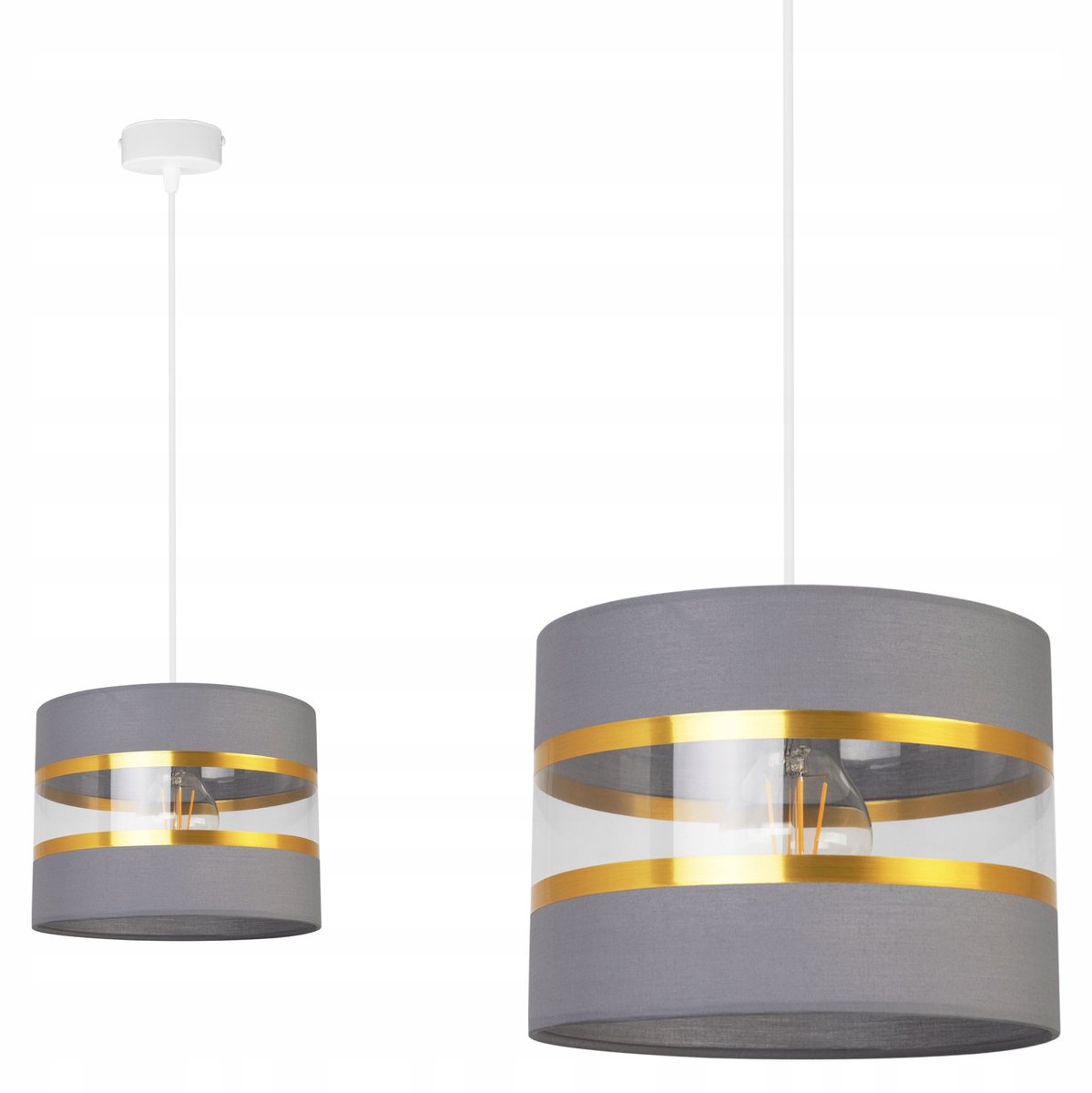 Hanglamp Glamour Grijs-Goud met Stoffen Kap