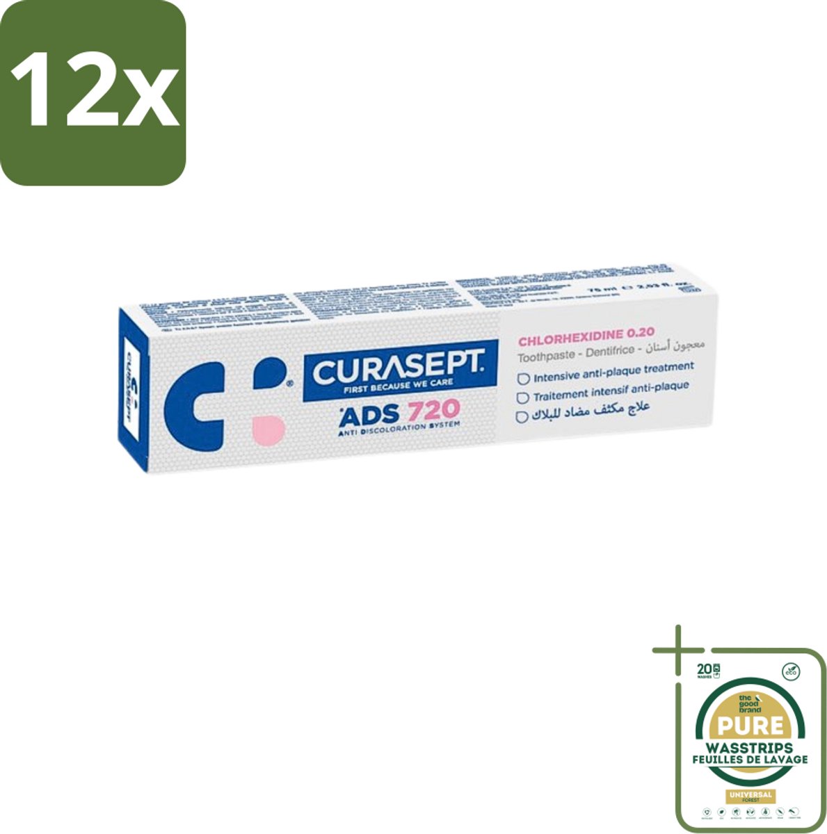 Curasept - ADS 720 Gel-Tandpasta - Chloorhexidine 0.20% - Beschermt Tandvlees & Tanden - 75 ml - Voordeelverpakking - 12 stuks - Ontstoken tandvlees - Peri-implantitis