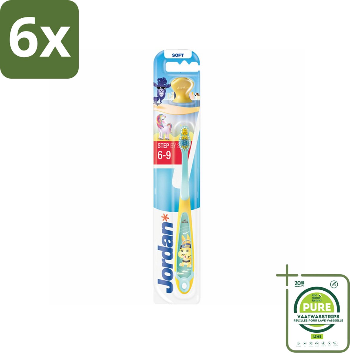 Jordan Tandenborstel Step 3 (6-9 jaar) - Voordeelverpakking - 6 stuks - Baby tandenborstel - Kindertandenborstel