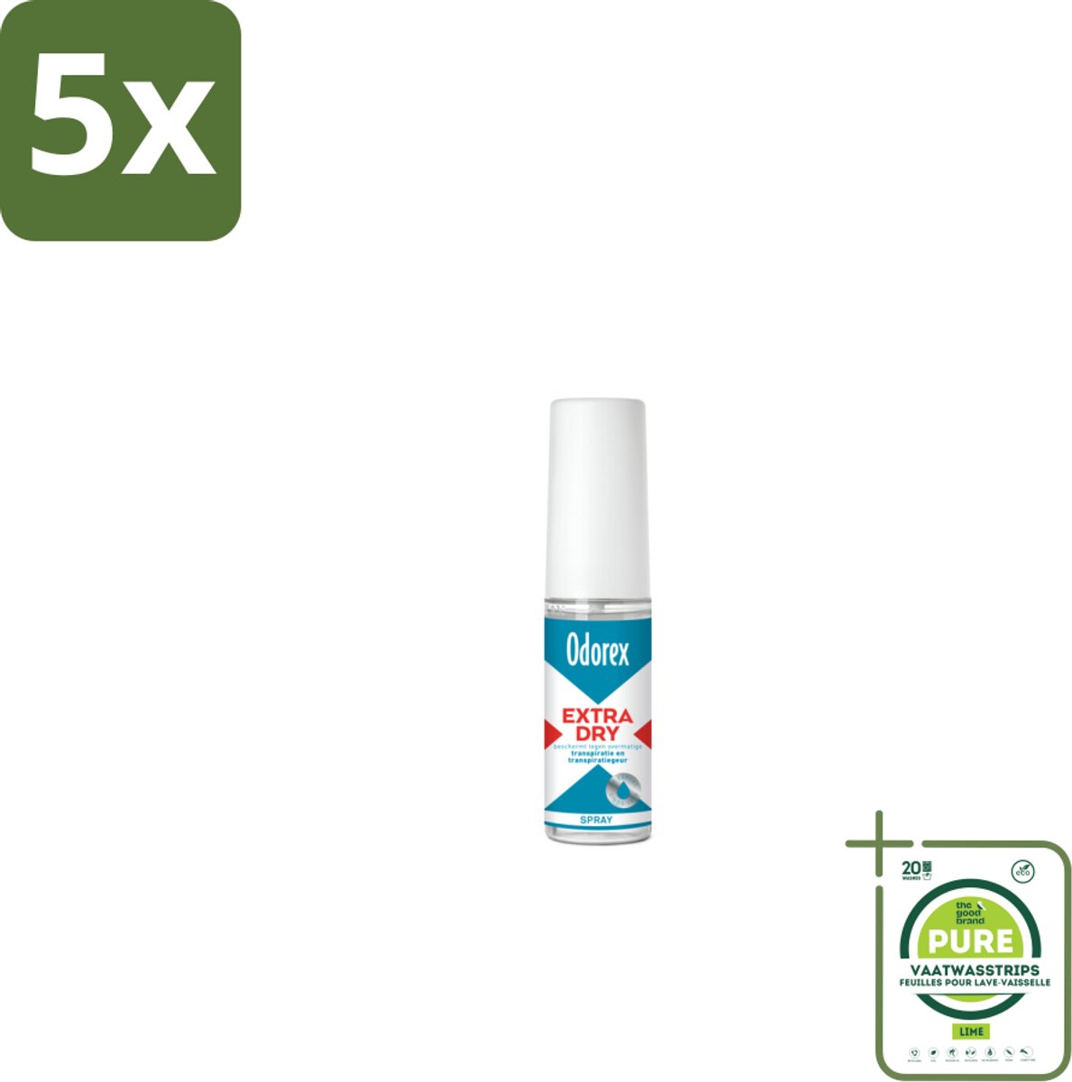 5 x Odorex Extra Dry Pompspray 30 ml - Grootverpakking - Extra Droog - Overmatig Zweten - Intens Droog - Pompsysteem - Parfumvrij