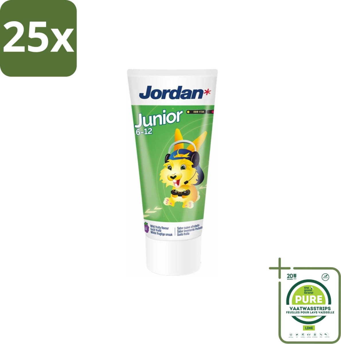 25 x Jordan - Junior - Tandpasta - 6-12 jaar - 50 ml - Grootverpakking - Tandpasta Voor Kinderen - Tandpasta 6-12 Jaar - Fluoride 1450 Ppm - Wisselgebit Bescherming - Gaatjesvoorkomend