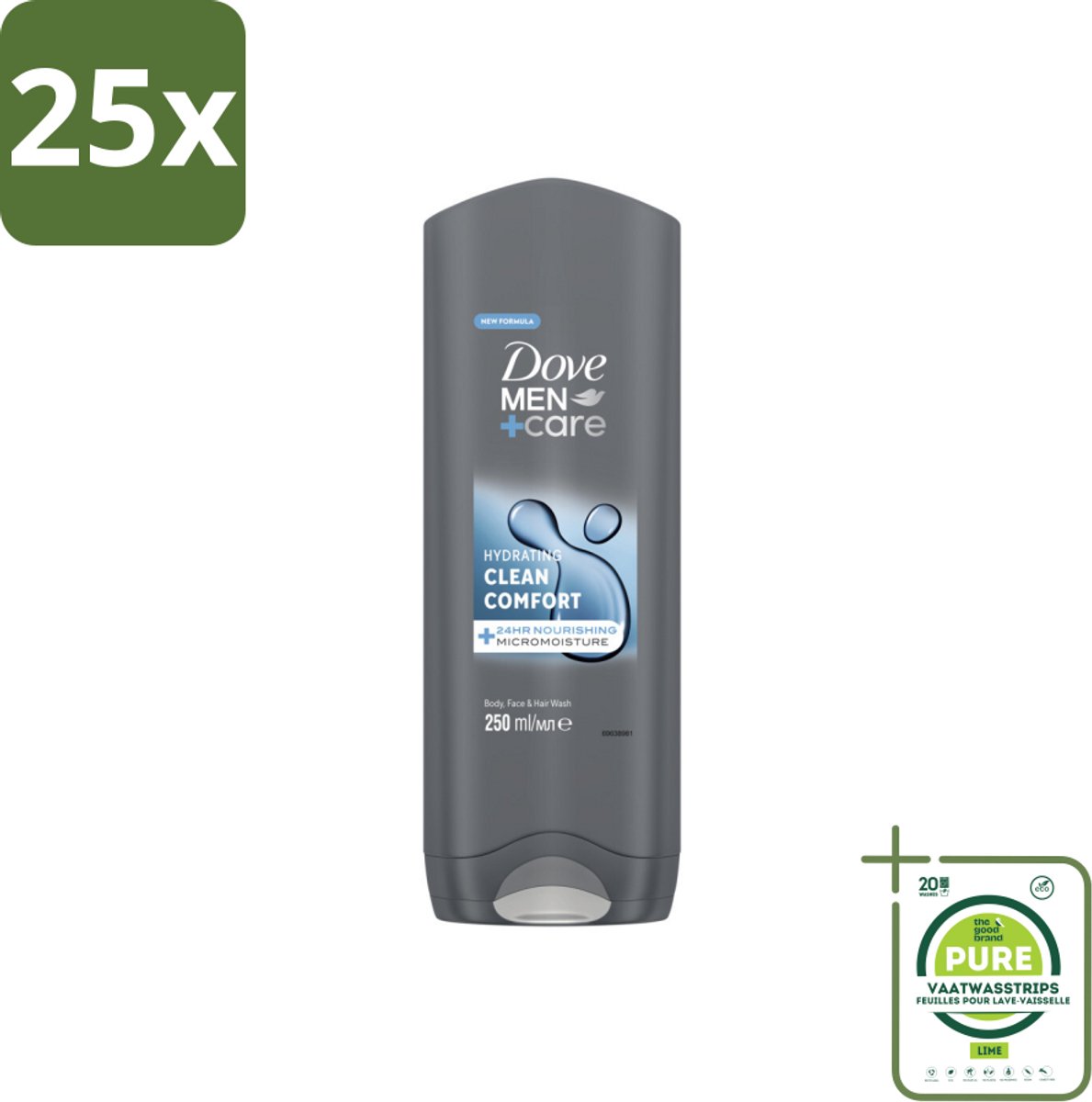 25 x Dove Douchegel Men+ Care Clean Comfort 250 ml - Grootverpakking - Douchegel - Fris - Energieke Geur - Hydraterende Douchegel - Zachte Huid